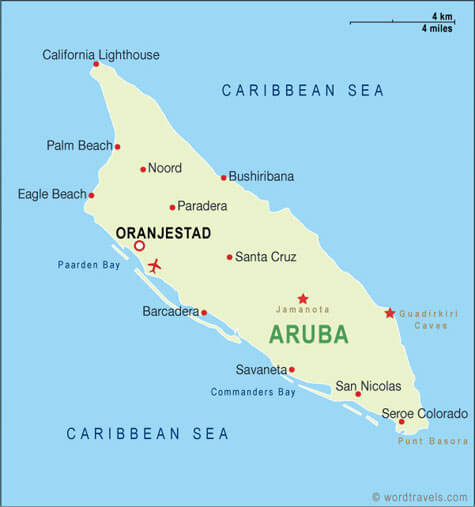 Aruba Map Caribbean Sea